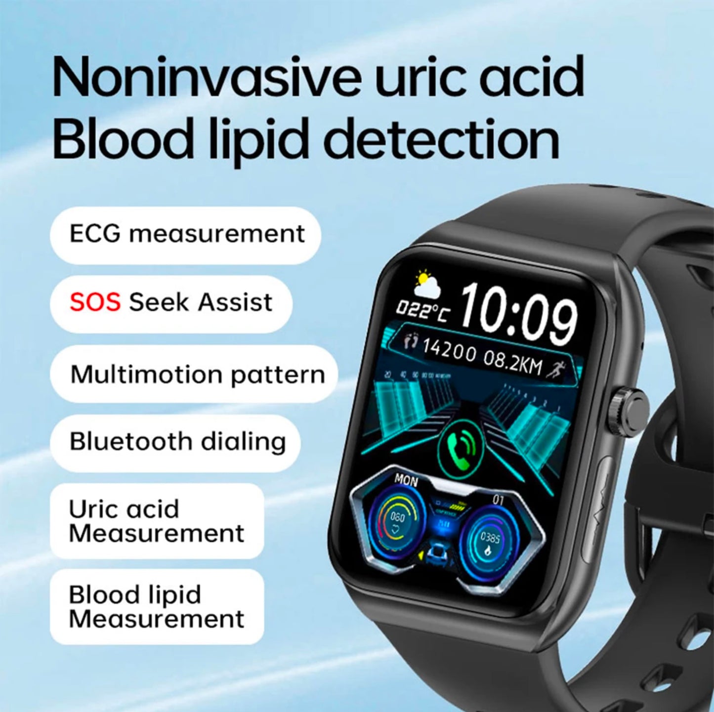 Smartwatch Blood Glucose Monitor ECG Heart Rate Fitness Tracker