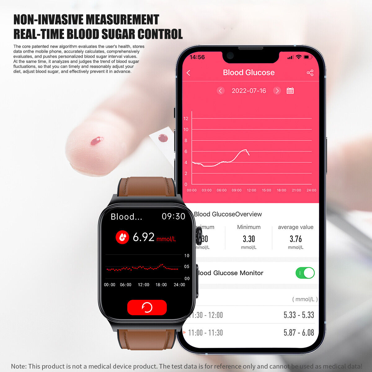 Smartwatch Blood Glucose Monitor ECG Heart Rate Fitness Tracker