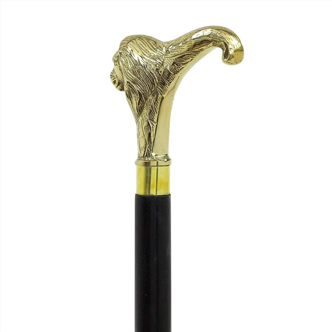 lion head walking stick brass